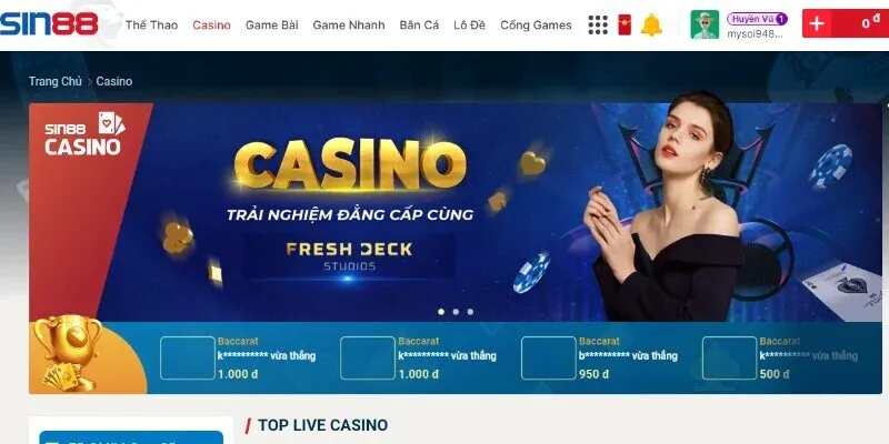 Những sản phẩm được ưa thích khi chơi casino tại Sin88